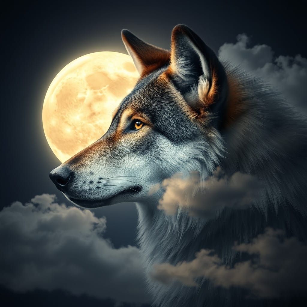 Wolf's Head Amidst Celestial Splendor