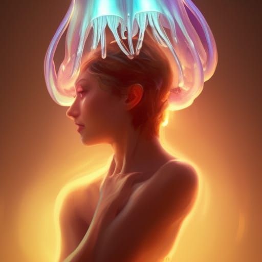 Illuminating Jellyfish Portrait in Hyperdetailed Digital Art