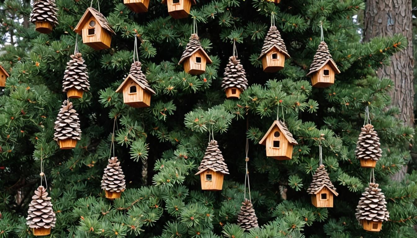 Miniature Pine Cone Houses in Pine Tree
