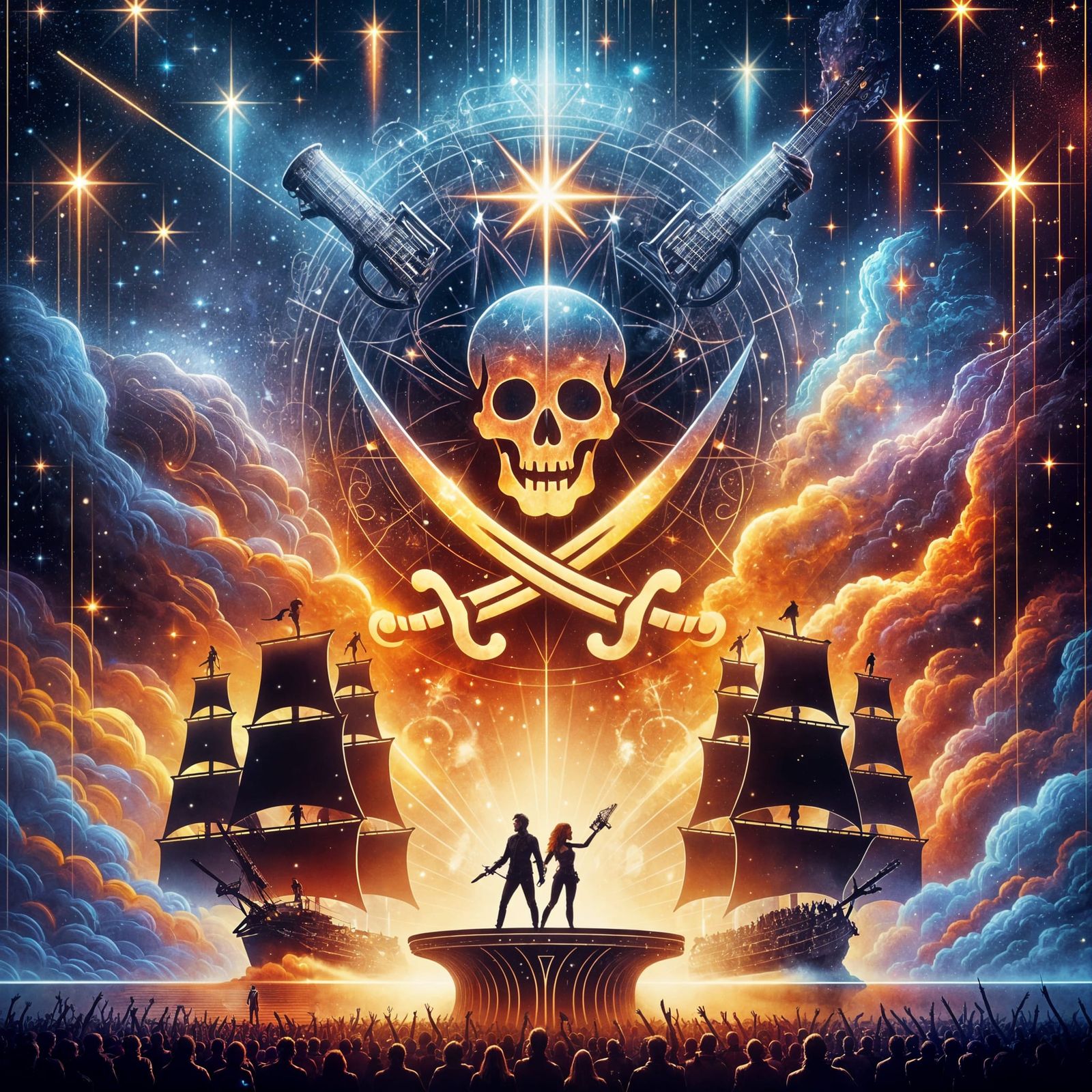 Cosmic Pirate Concert: A Luminous Digital Illustration