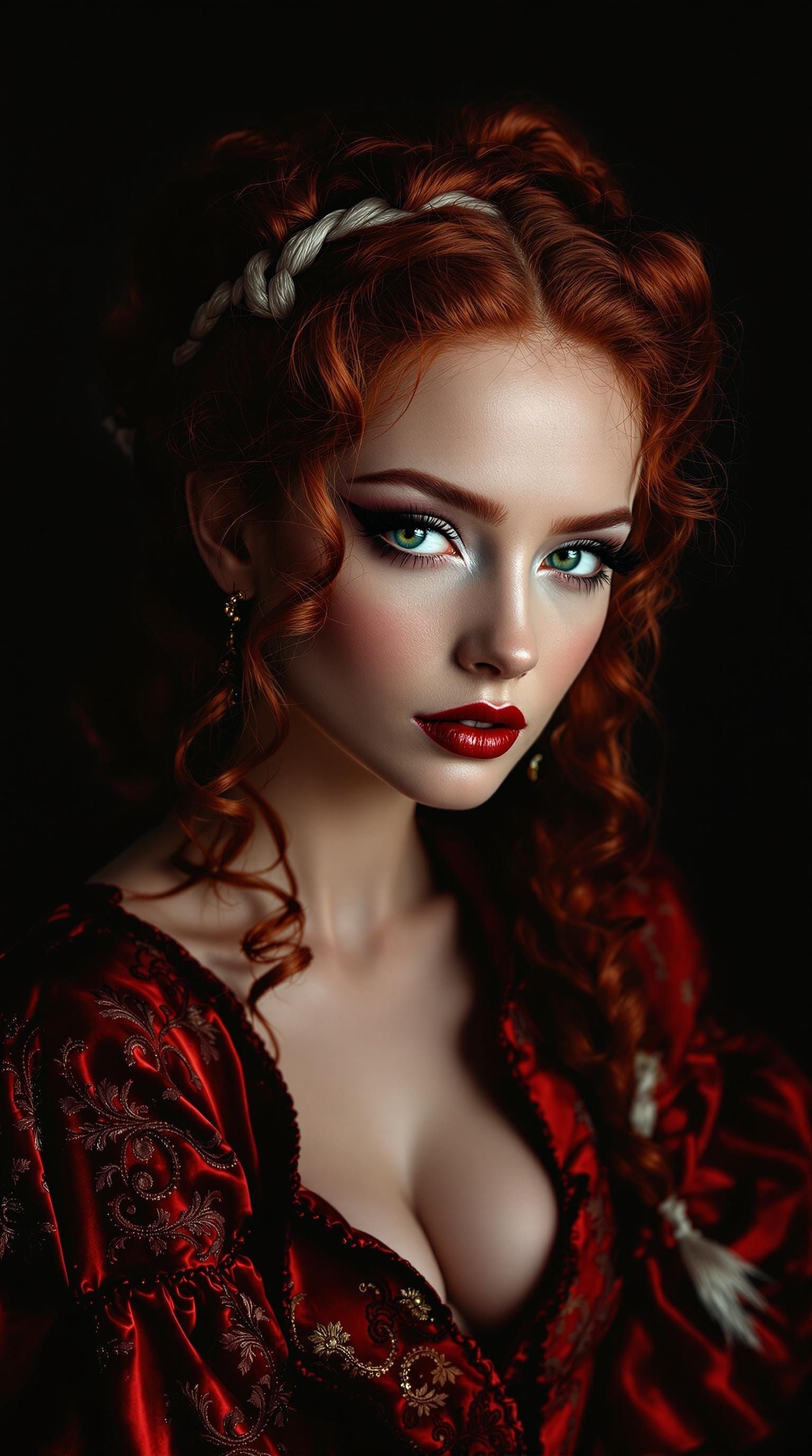 Elegant, Melancholic Portrait in Red and Velvet