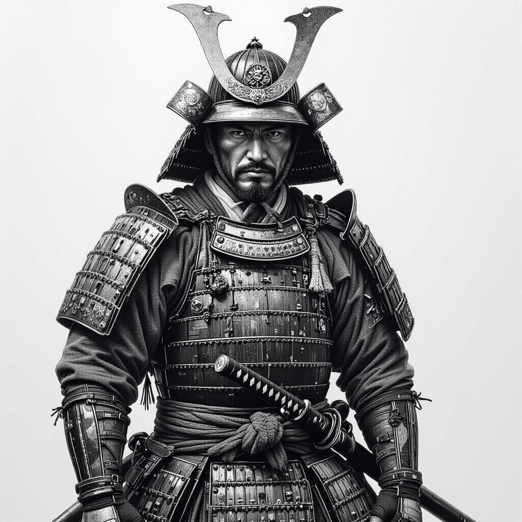 Hyperdetailed Samurai Warrior in Pencil Drawing