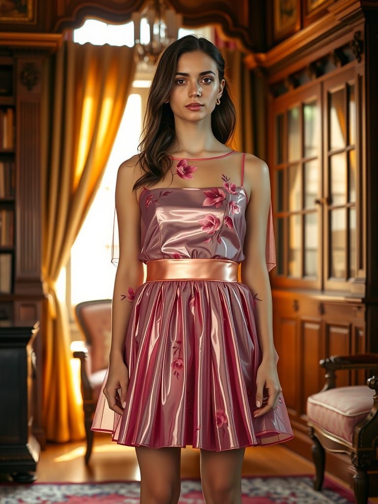 Young Middle Eastern Woman in Elegant Parlor Attire