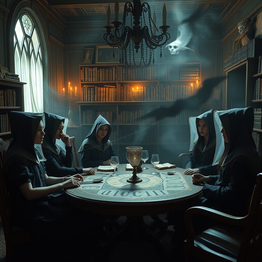 Young Góticos in a Haunting, Mystical Séance Scene