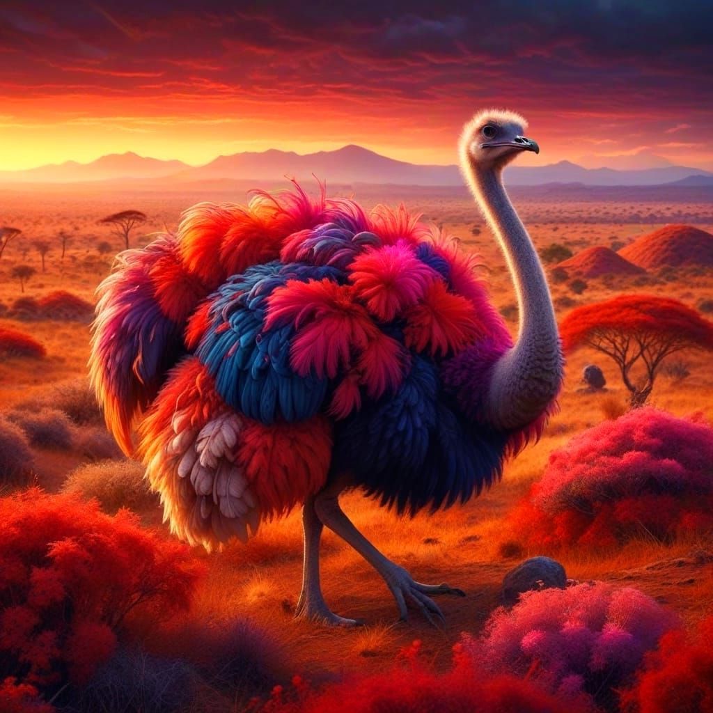 Vibrant Savannah Ostrich in Whimsical Art Style