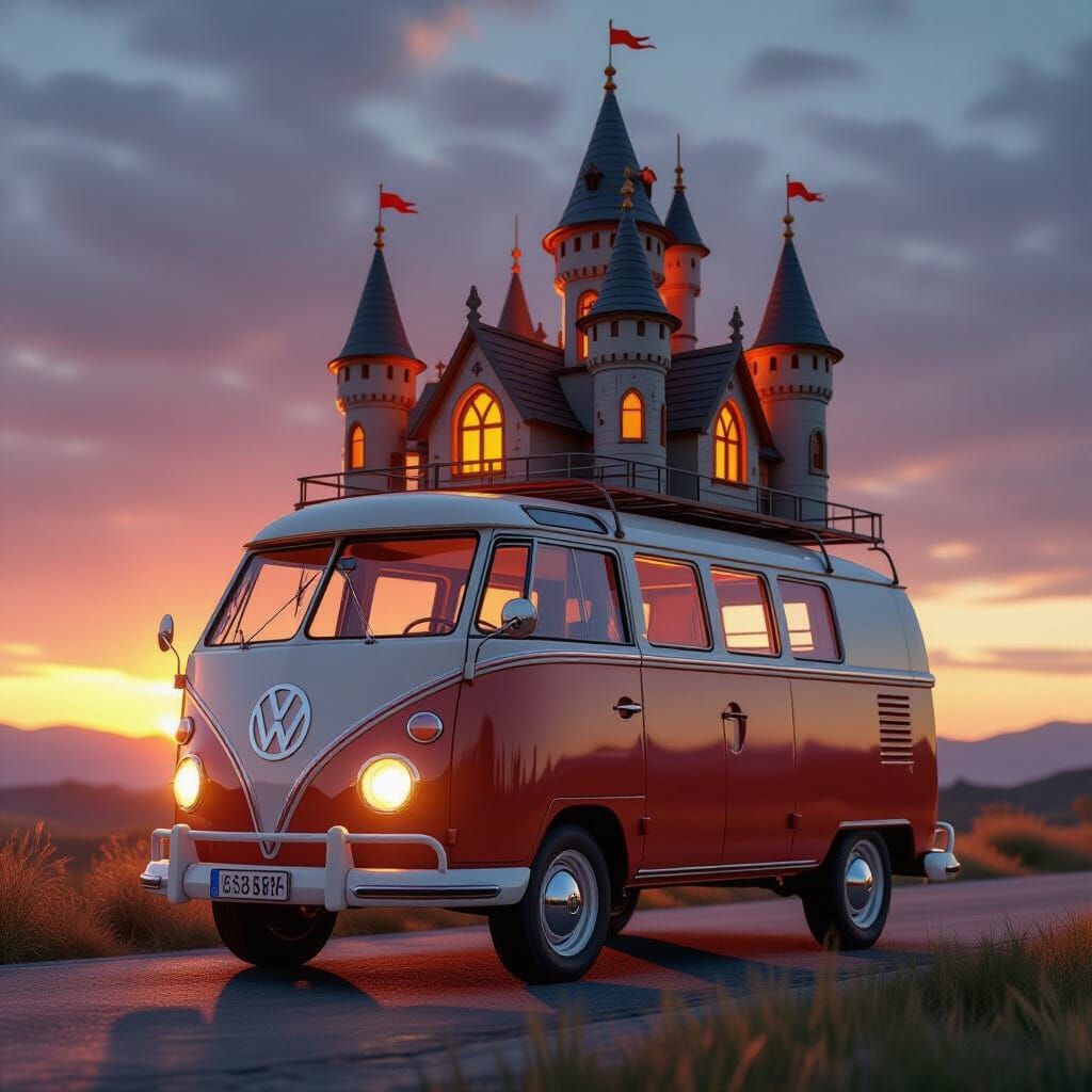 Vintage Campervan Transformed into a Majestic Castle at Suns...