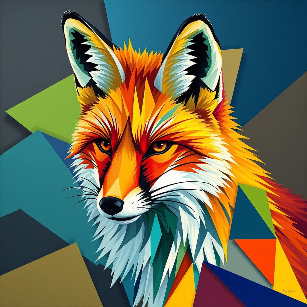 Angular Arctic Fox Cubist Masterpiece in Art Deco Style