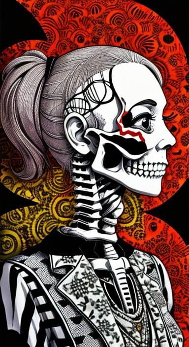 Psychedelic Pop Art Skeleton Portrait with Castle