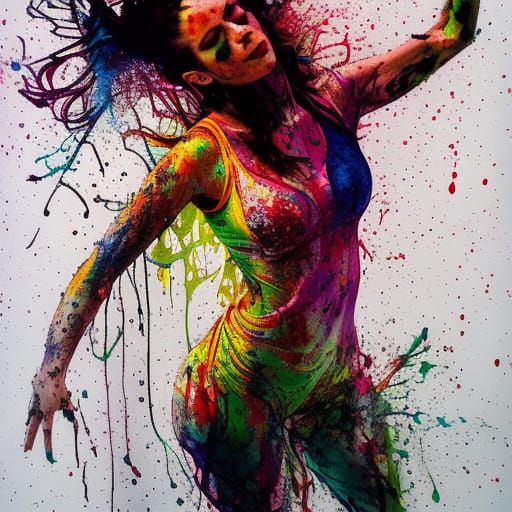 Colorful Ink Splash Yoga Pose: Lord of the Dance