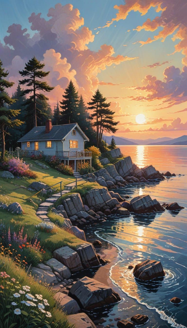 Scandinavian Midsummer Cottage in Gouache Style