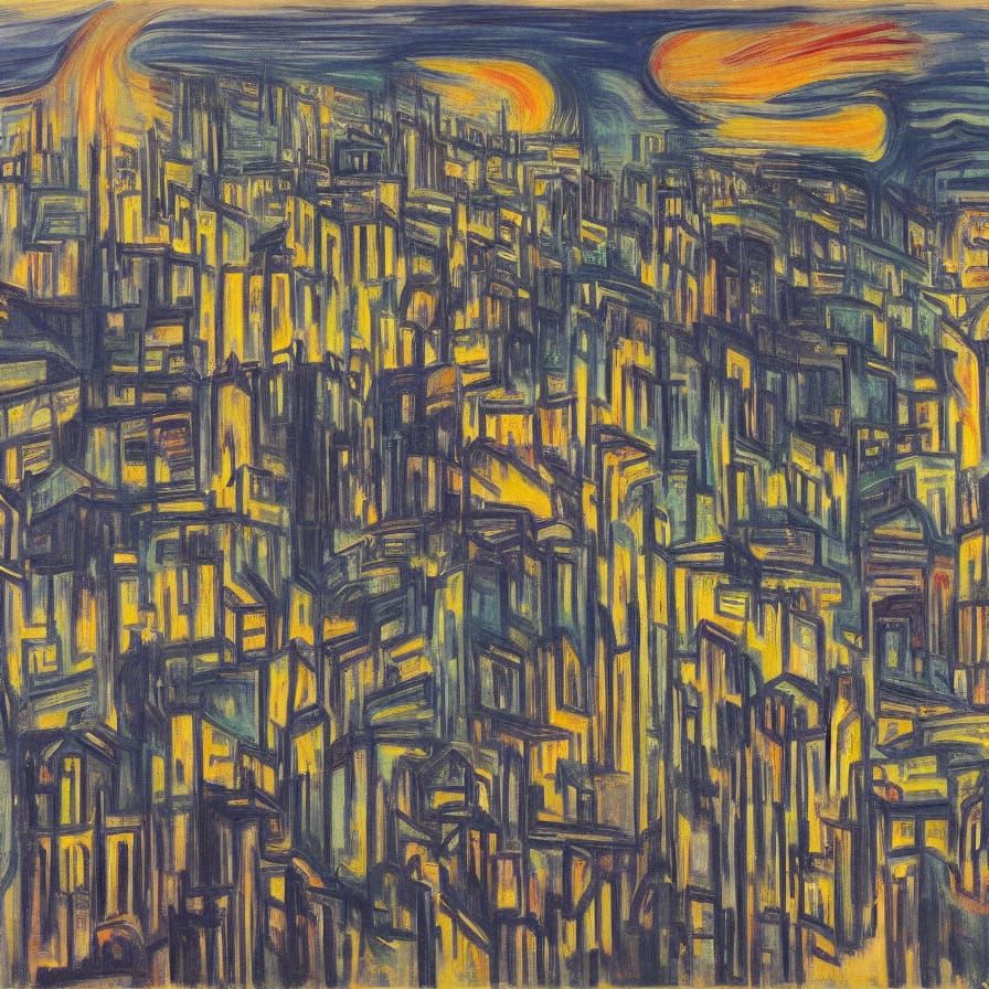 Expressionist Metropolis: Dark, Foreboding Cityscape