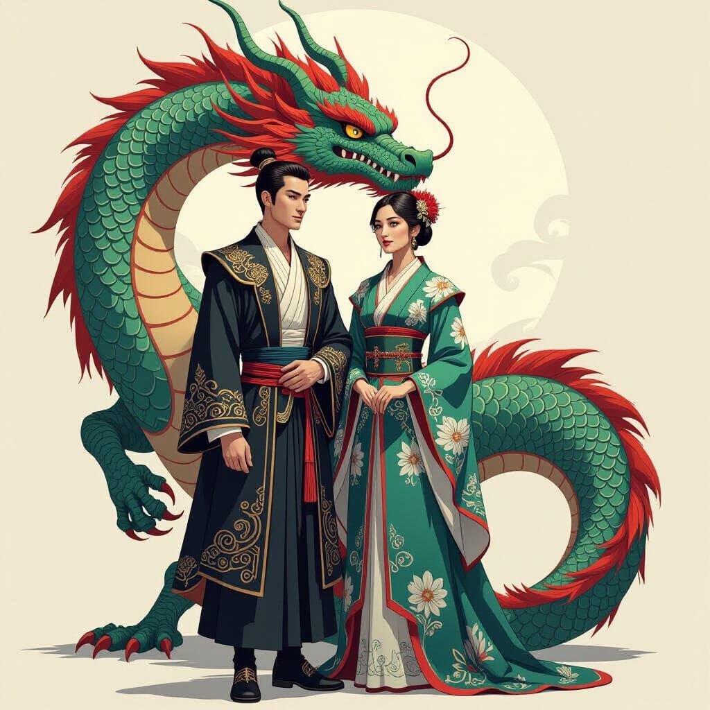 Elegant Man and Dragon in Vivid Art Style