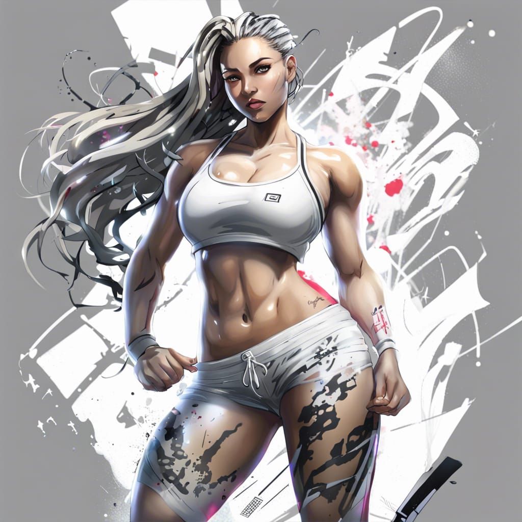 Statuesque Platinum Beauty in Graffiti Art Style