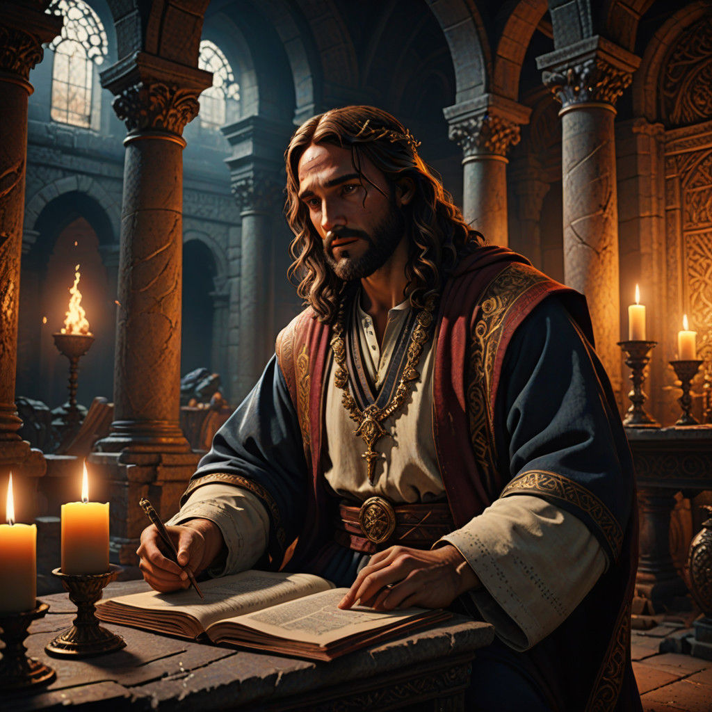 Jesus in a Golden Glow of Ancient Jewish Ruins