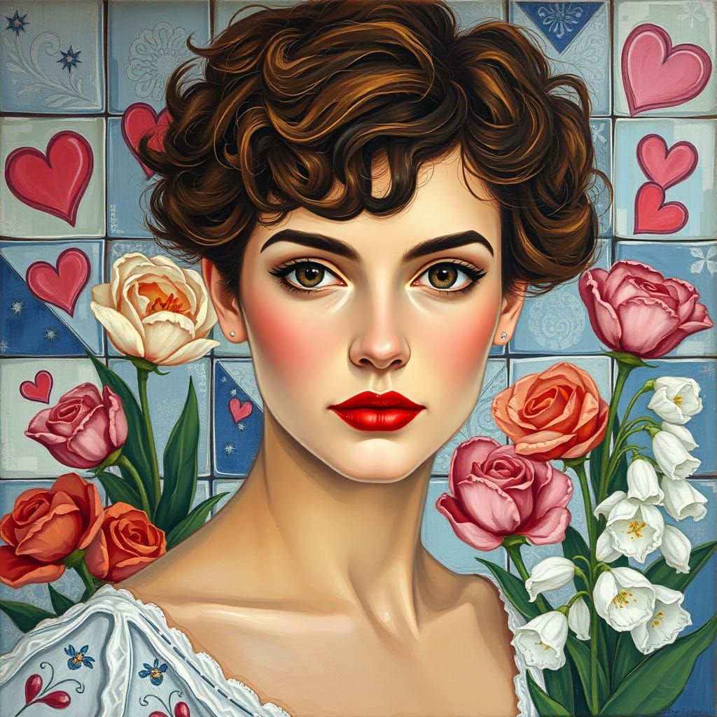 Floral Portrait in Expressionist Impasto Style