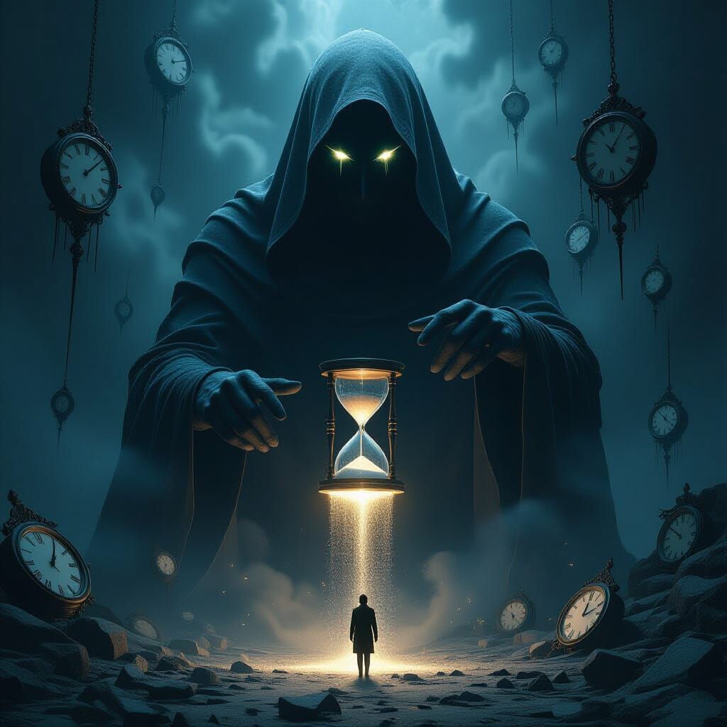 Dark Fantasy Surrealism: Time as Hooded Blade Wielder