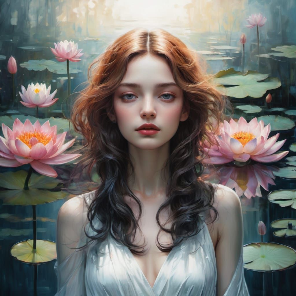 Ethereal Dreamscape with Blooming Lotus Flowers