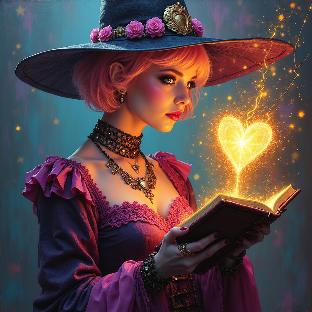 Glamorous Pastel Goth Witch Unleashes Magical Energy