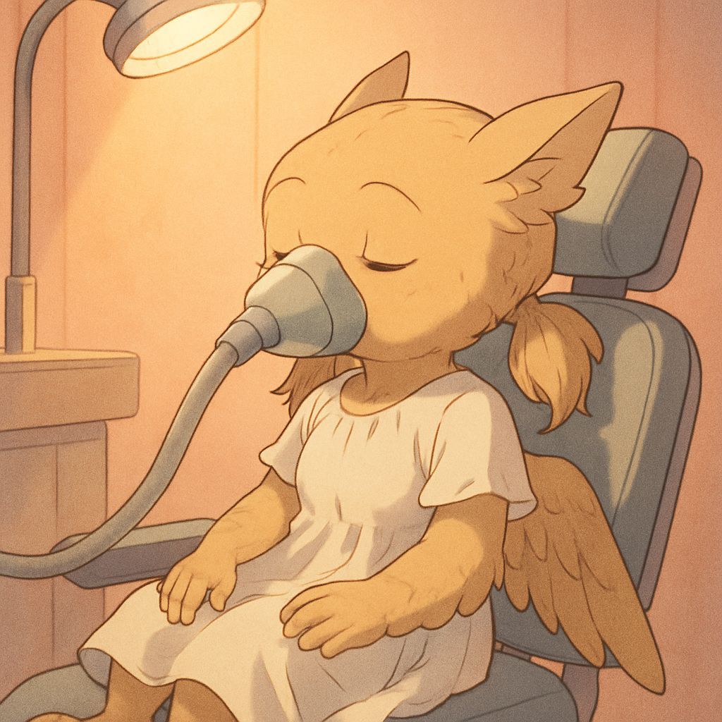 Anime Gryphon in Dentist Chair, Ghibli Style