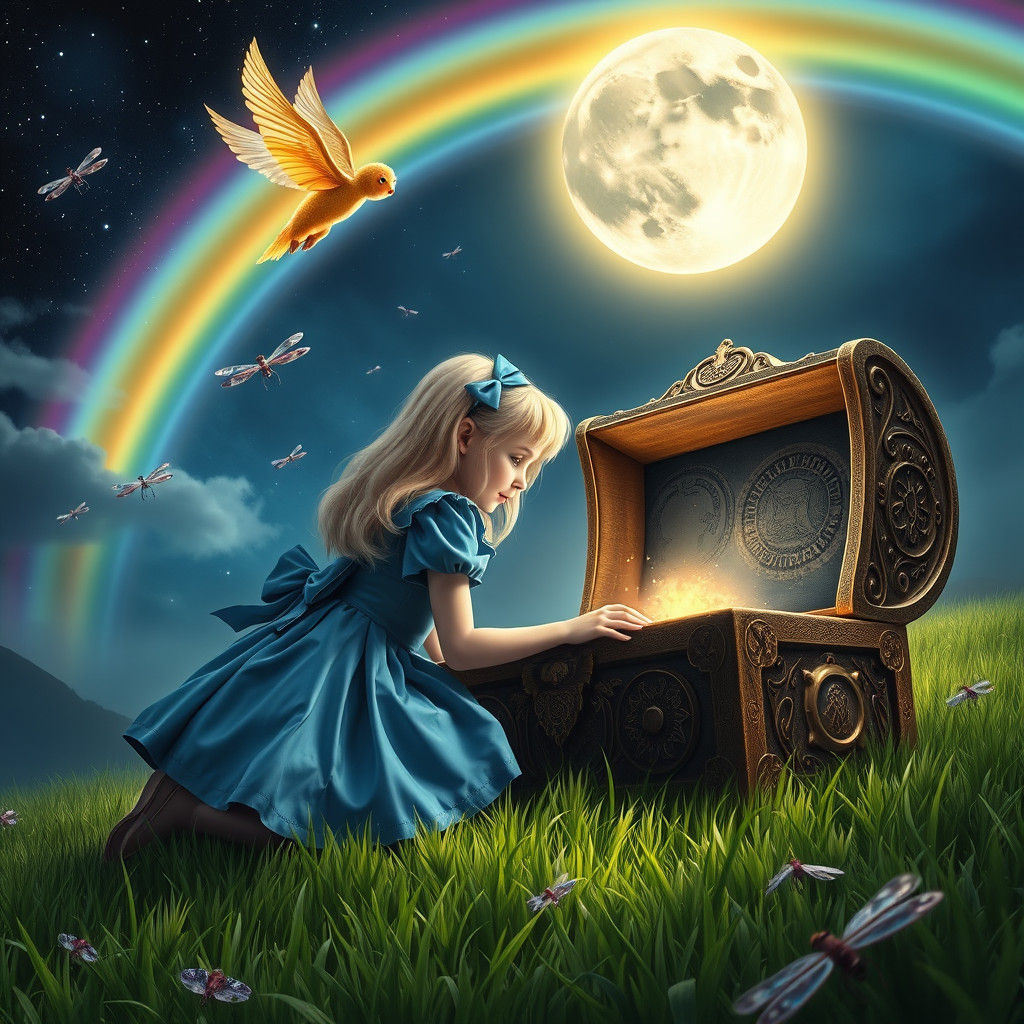 Alice and Dragonflies: Hyperrealistic Fantasy Scene