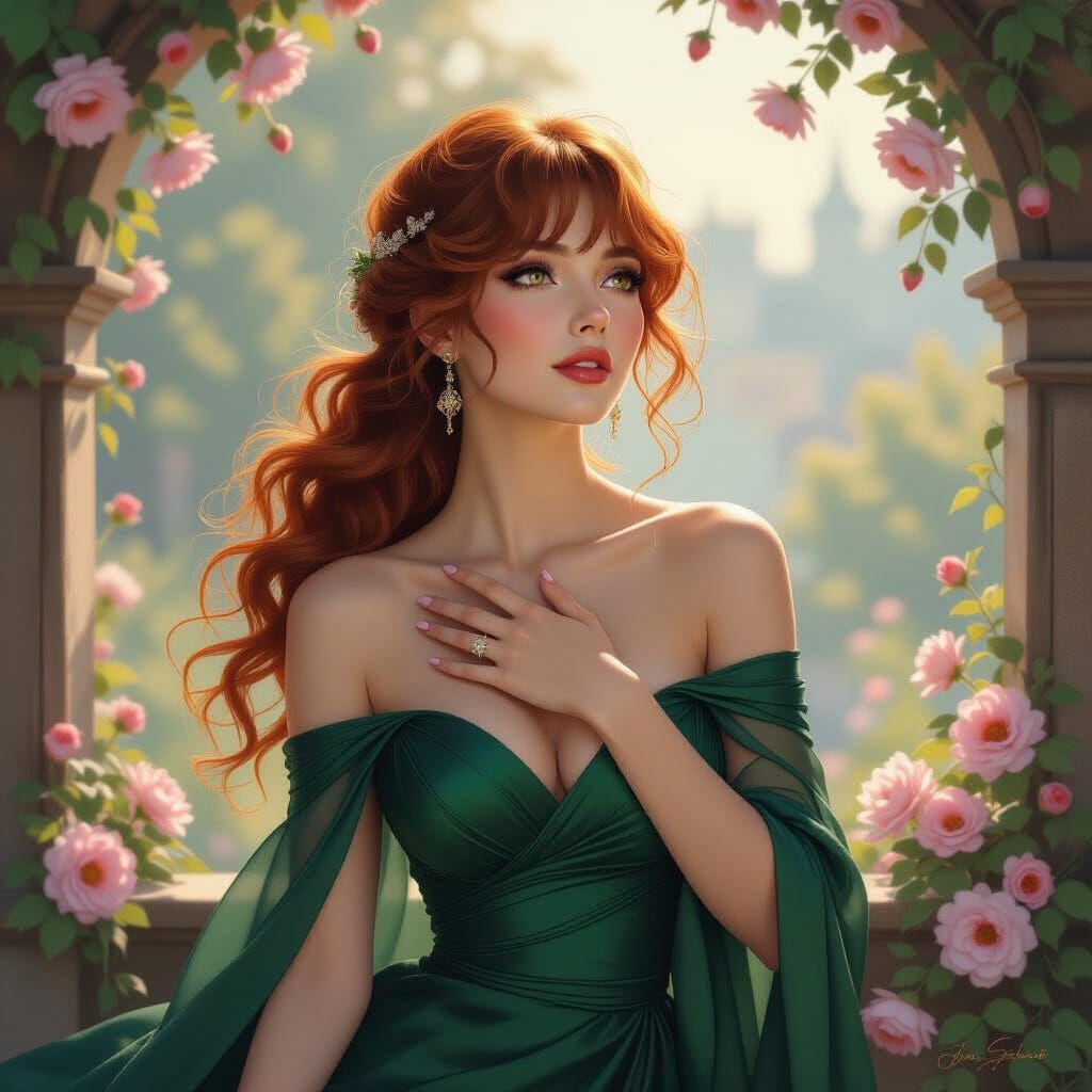 Romantic Woman in Irish Village at Sunset