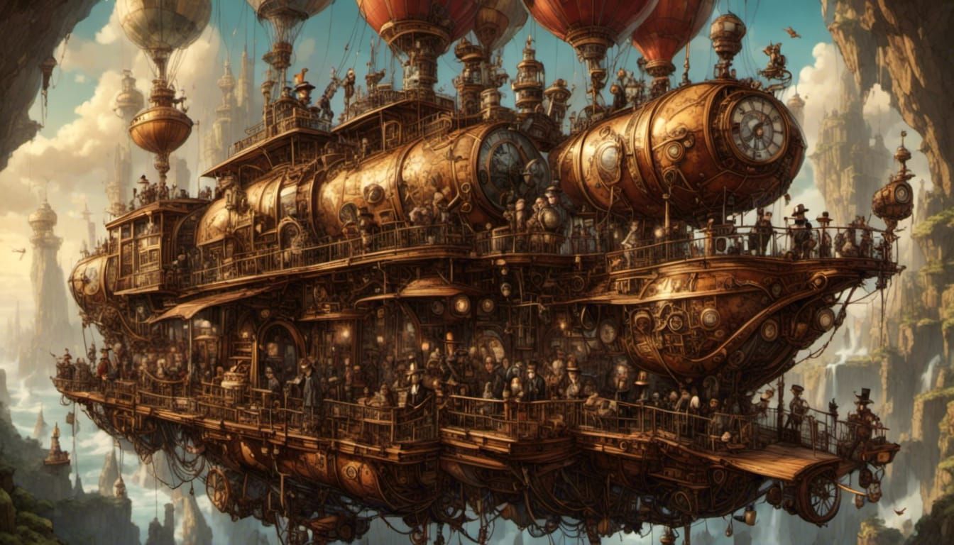 Pugs on a Steampunk Airship Deck