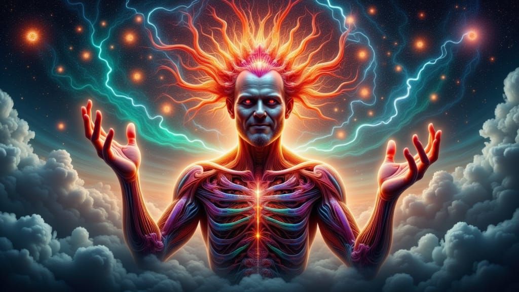 Fractal Man Bursts From Star in X-Ray Art Style