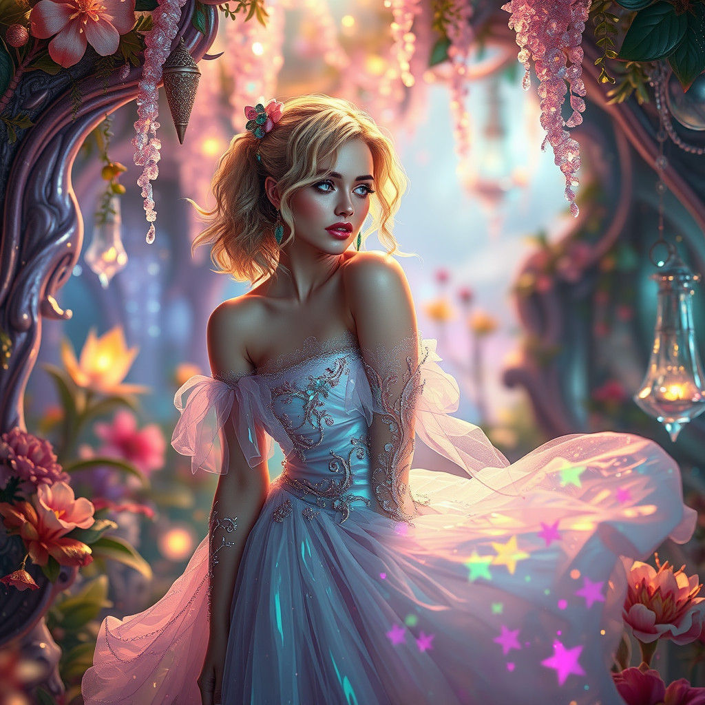 Ethereal Woman in Dreamlike Environment, Digital Art