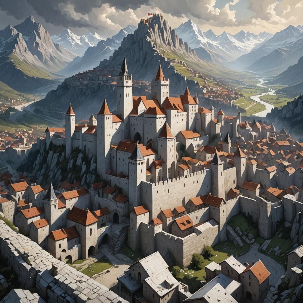Majestic Medieval City with White Walls
