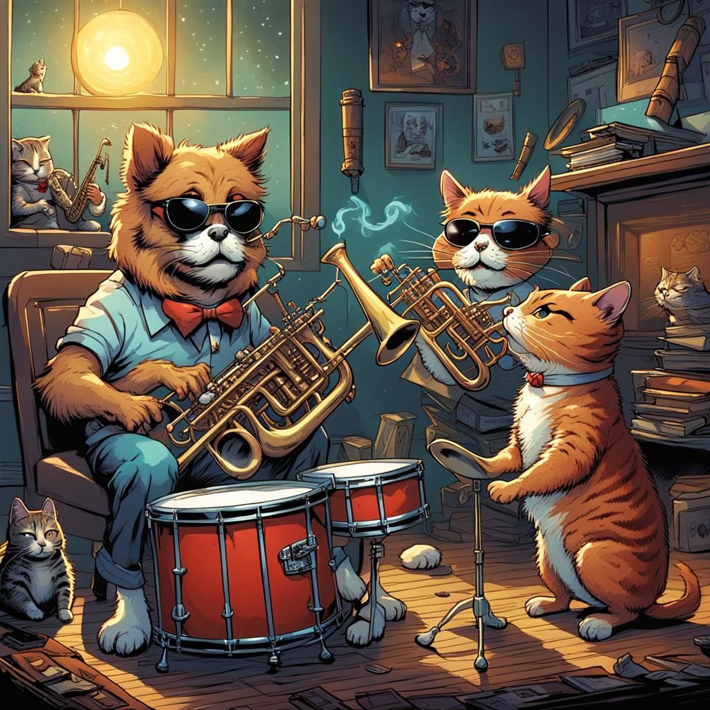 Animals Playing Musical Instruments as Comic Book Art