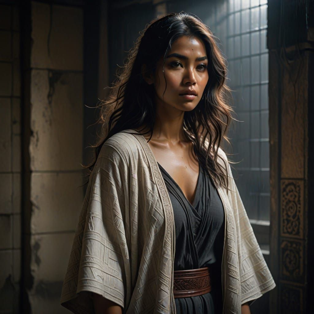 East-Indian and Chinese Woman in Dimly Lit Room