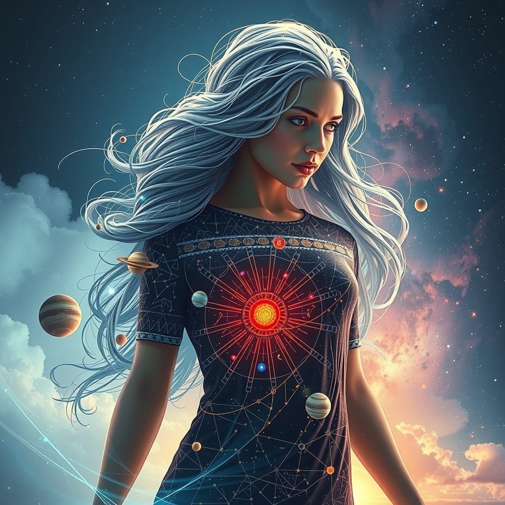 A cinematic, highly detailed and realistic portrait of a serene woman in profile, her flowing hair blending seamlessly i...