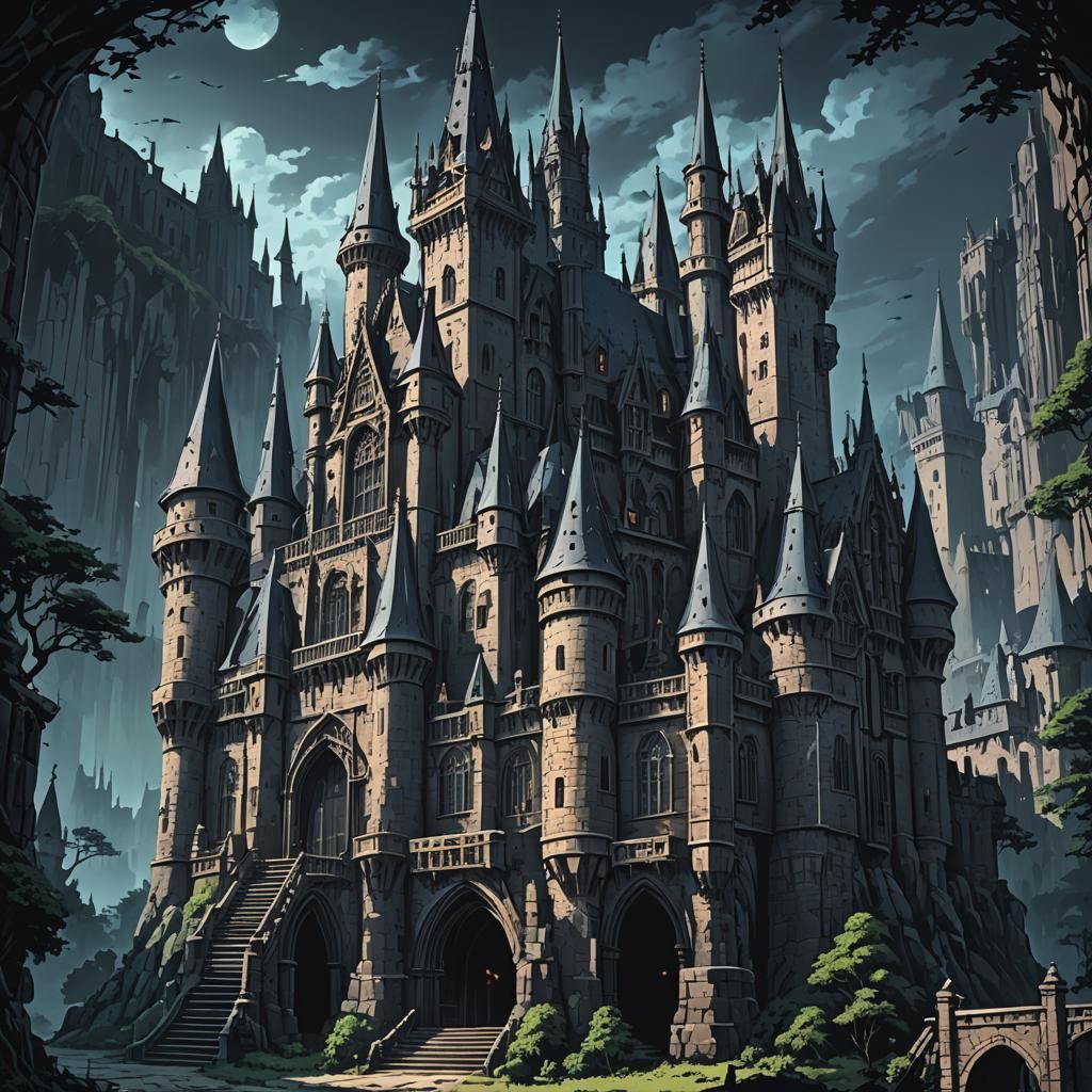 Dark Gothic Castle in Anime Style