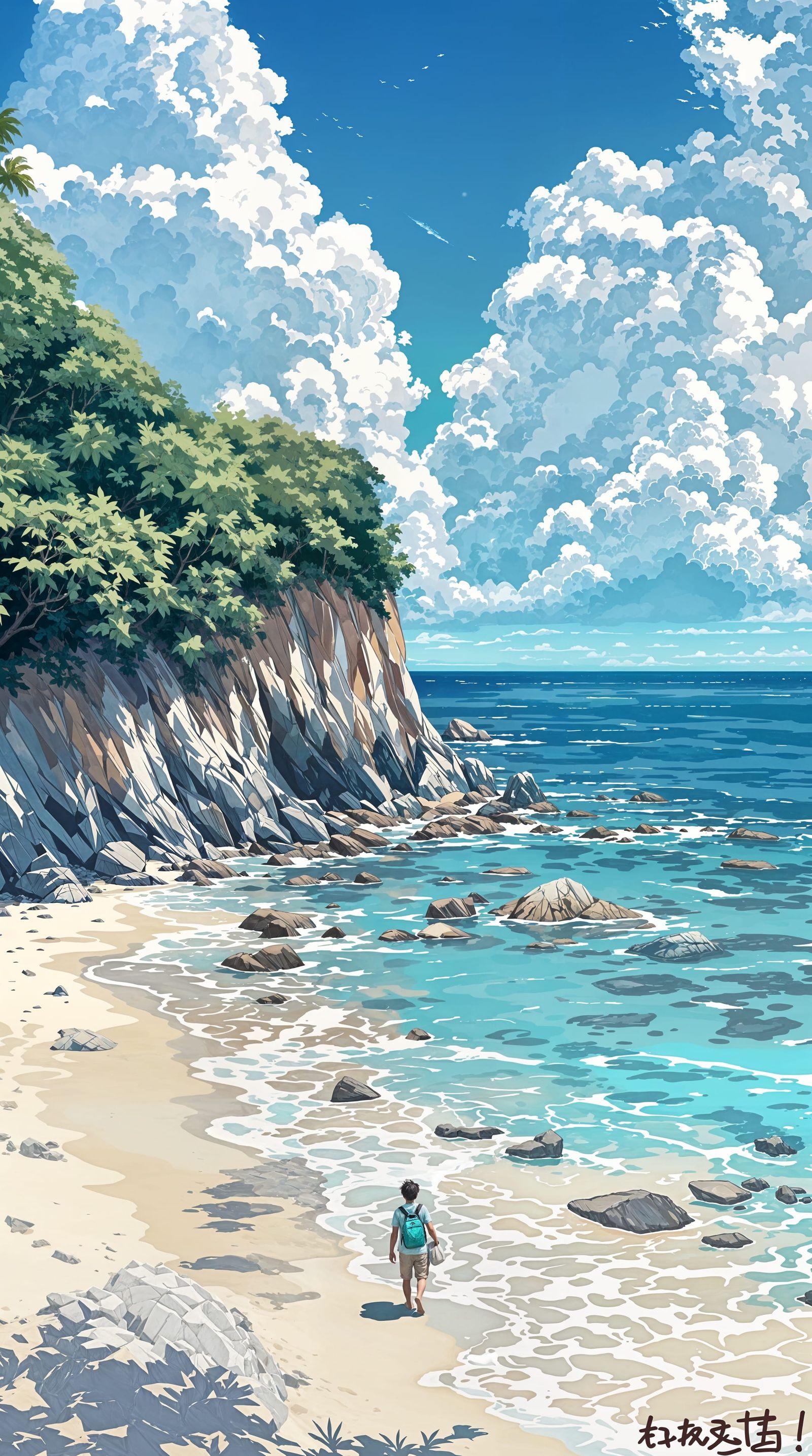 Anime Beach Walker in Tropical Paradise