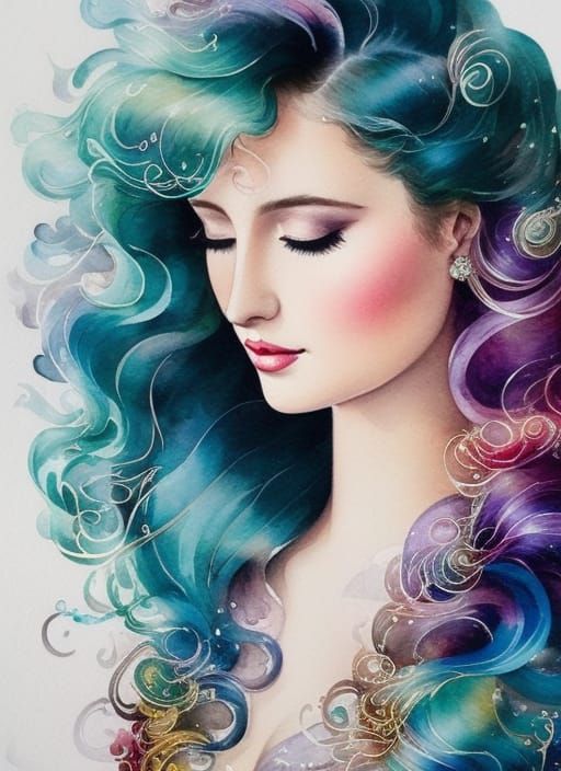 Jane Austen Portrait with Watercolour Floral Details