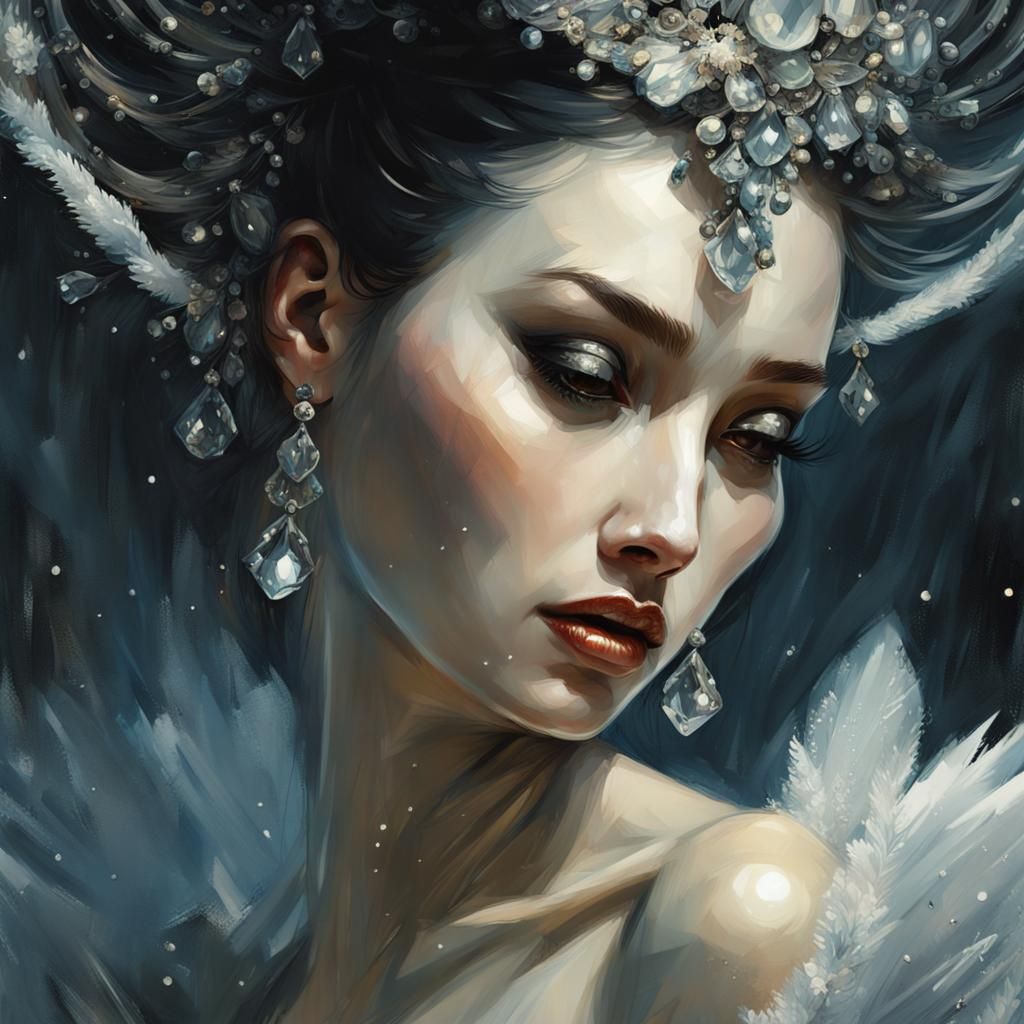 Intricate Black Swan with Rhinestones, Hyperrealistic Render...