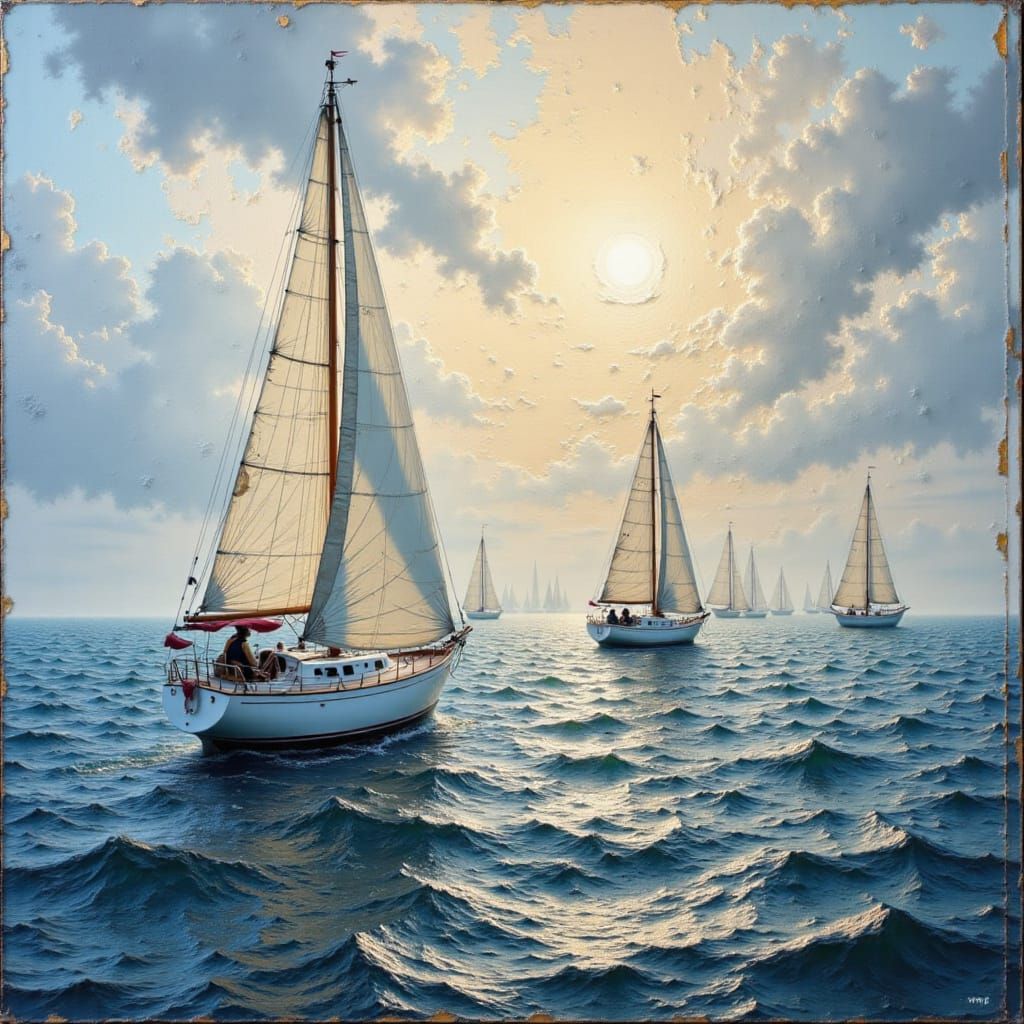 Sailing Boats in the waves, abstract oil on canvas painting & ...