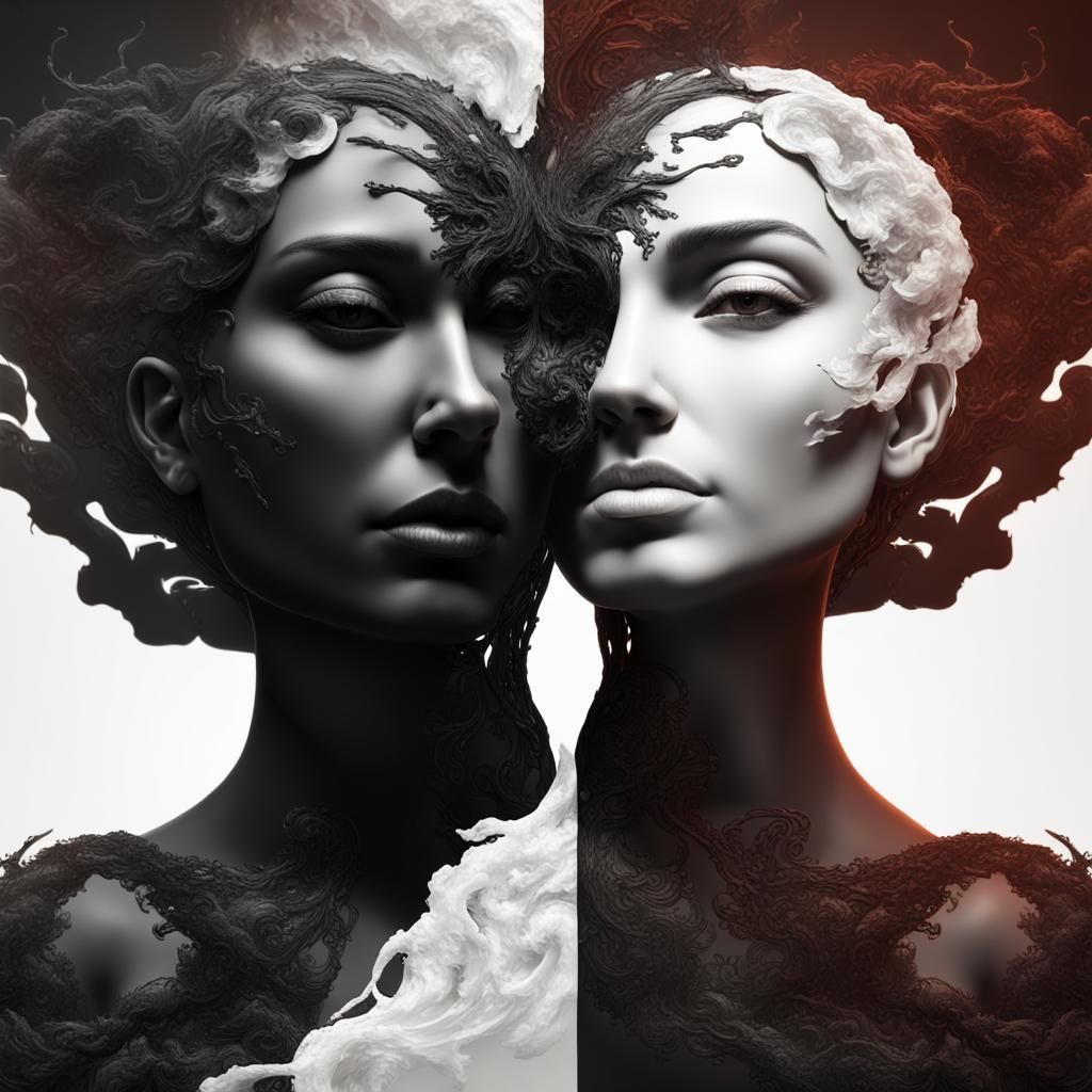 Black and White Faces in Silhouette: Fantasy Concept Art