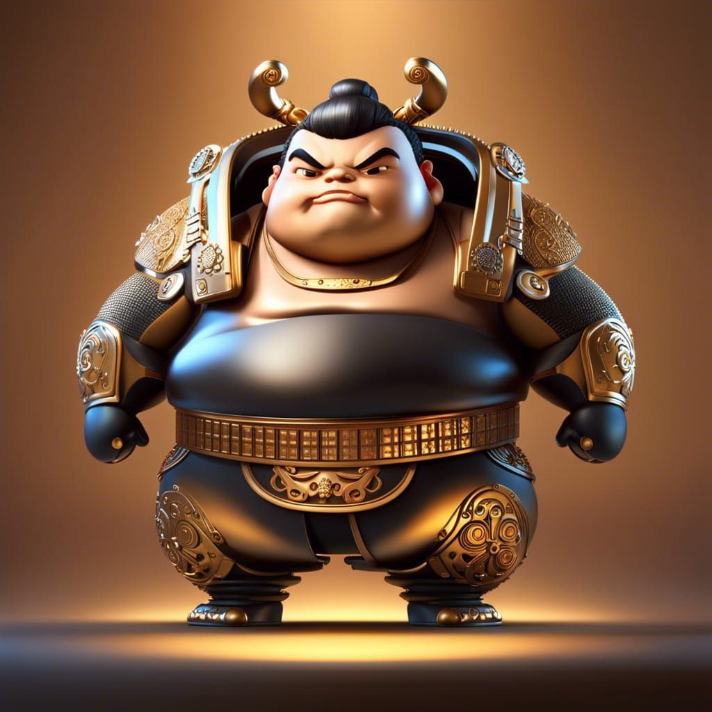 Steampunk Sumo Fighter Chibi Caricature in 3D