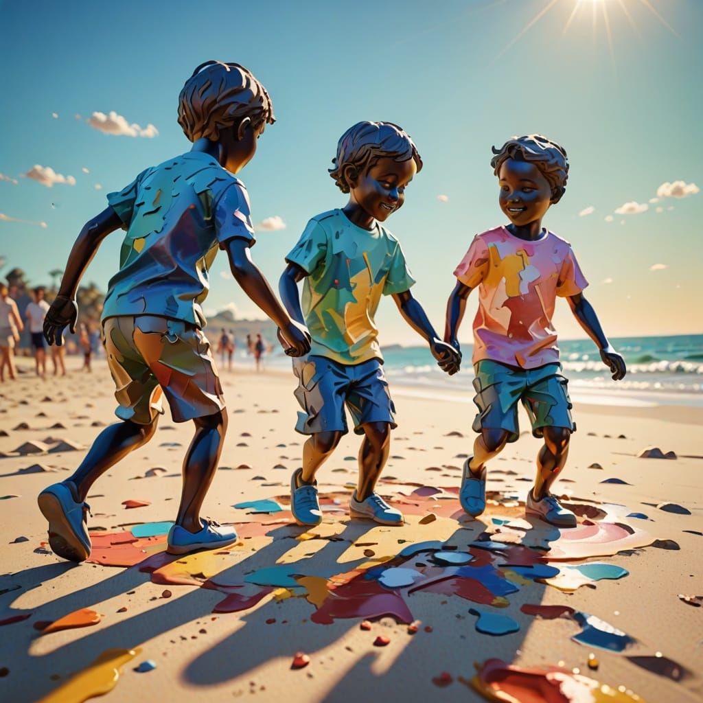 Children Playing: Abstract Fauvist Beach Sculpture