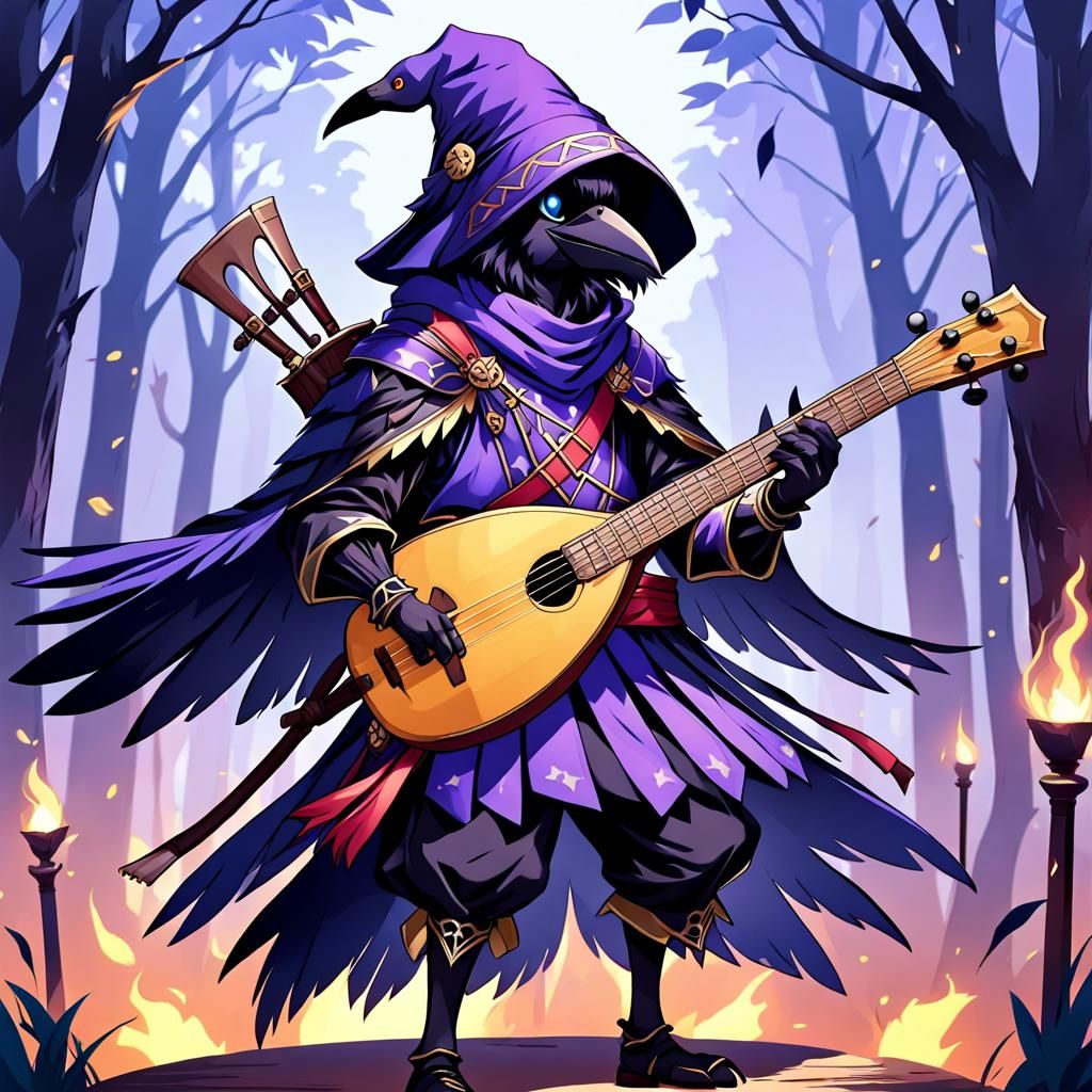Kenku Bard with Lute in Anime Style
