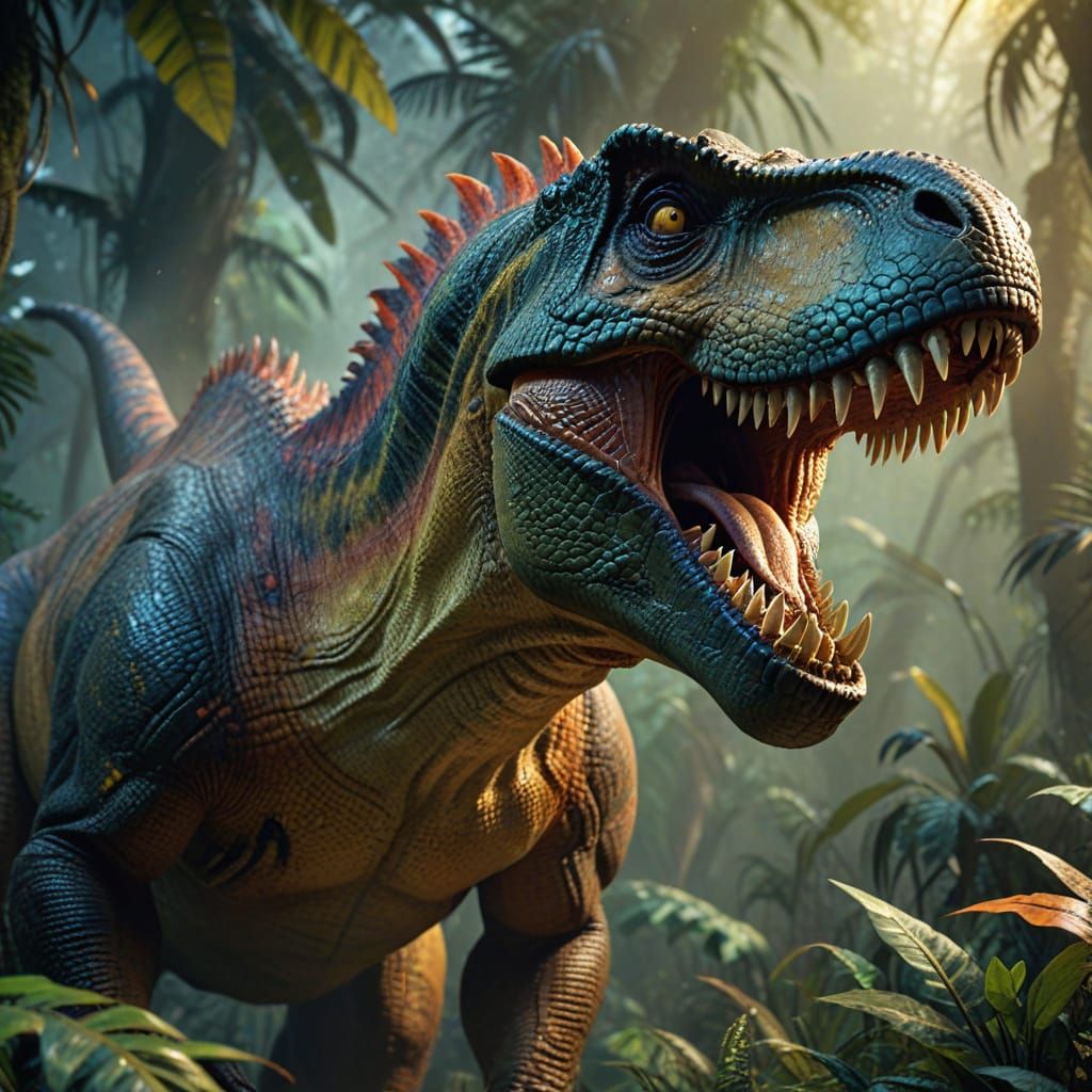 Roaring T-Rex in Jungle, Digital Art