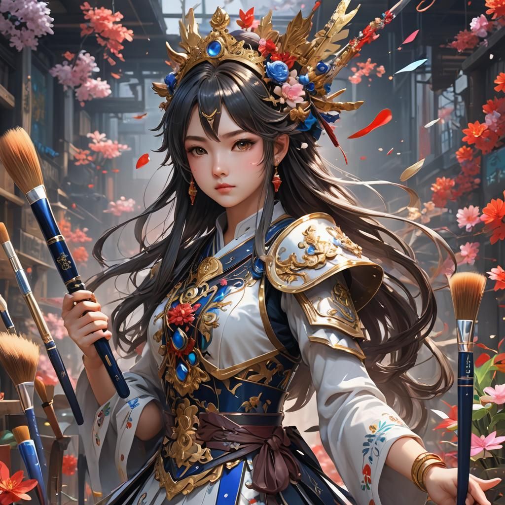 Anime Goddess of the Paintbrush in 3D