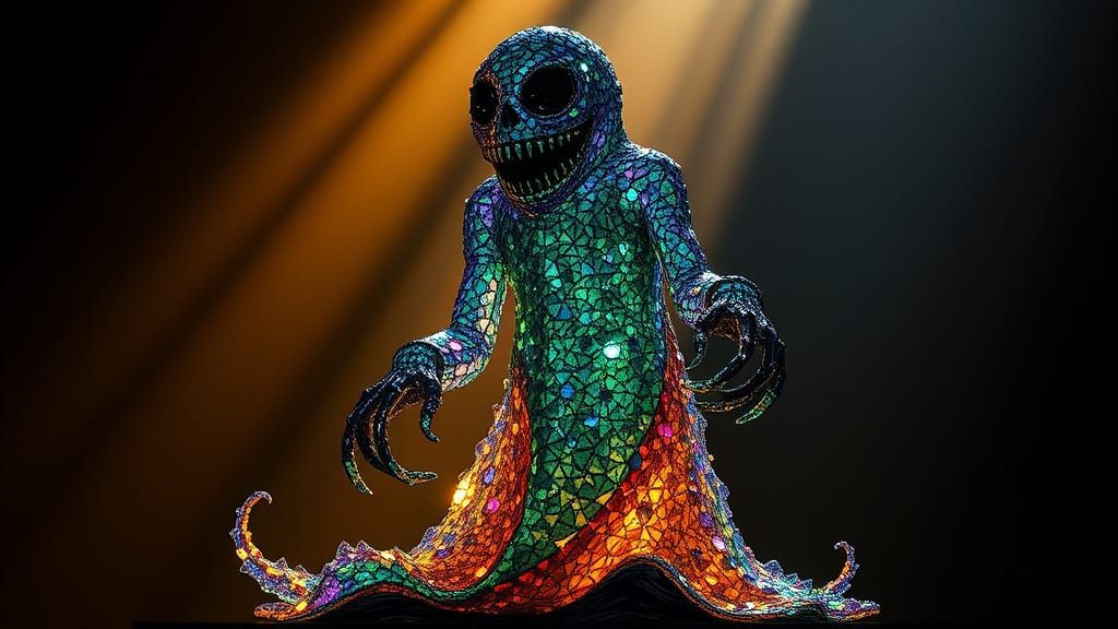 Majestic Glass Ghost Sculpture in Chiaroscuro Lighting