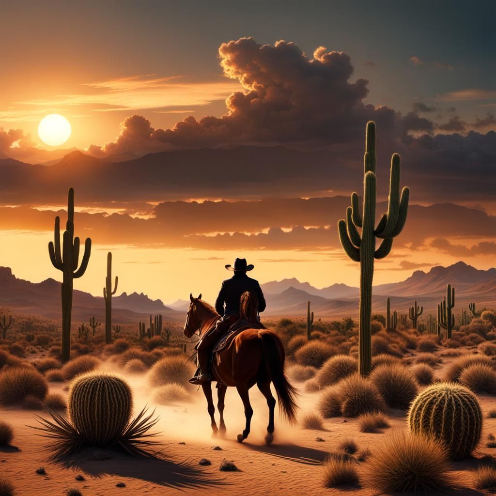 Cowboy Rides into Sunset: Digital Matte Painting