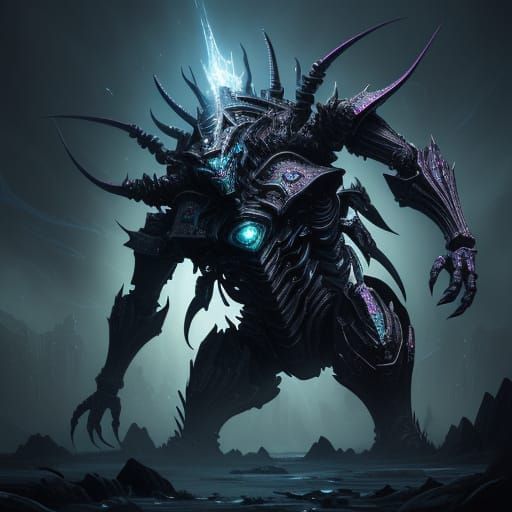 Cybernetic Arthropod Monarch in Dark, Ancient Splendor
