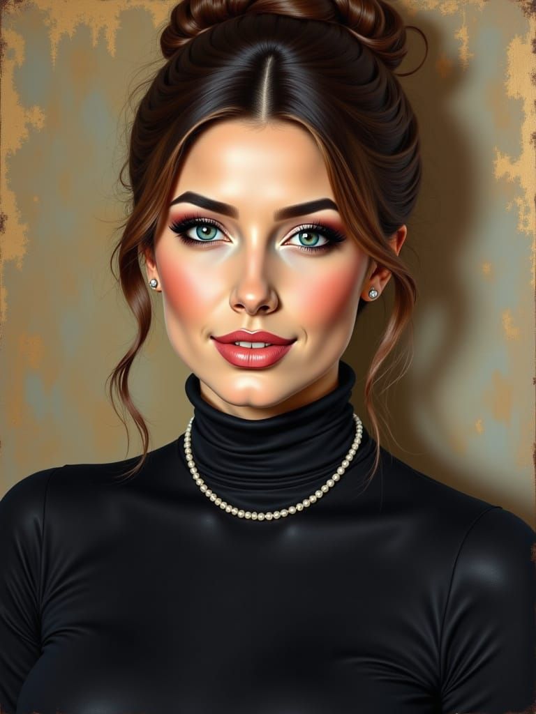 Beautiful Brunette Woman in Elegant Oil Painting