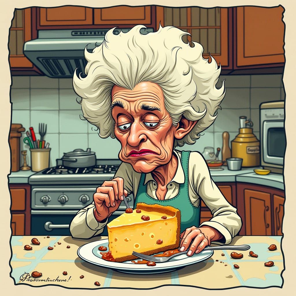 illustrated exaggerated Caricature of jaded Bea Arthur, roll...