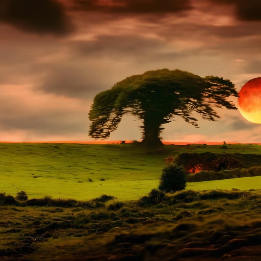 Orange Irish Countryside Under Blood Moon