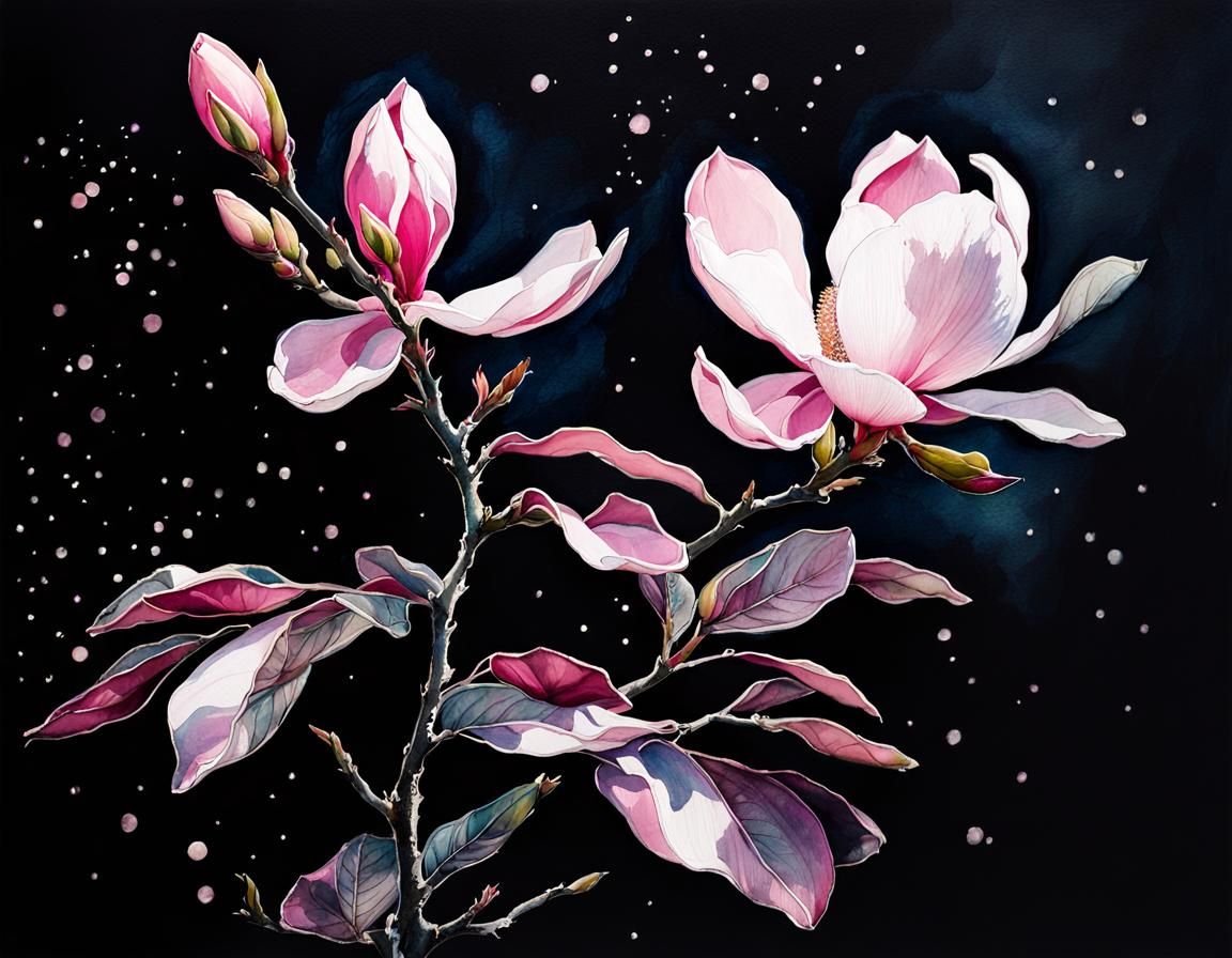 Mystical Magnolia Bloom in Luminous Pink: Mixed Media